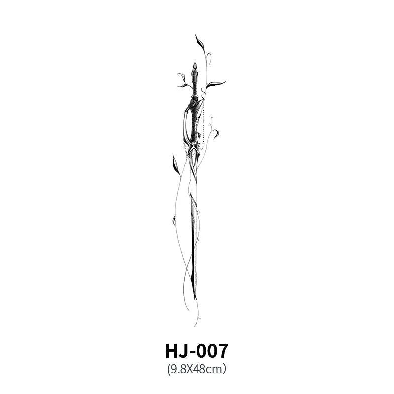 Mandotos botanical spine tattoo decal featuring intricate floral and leaf designs on transparent adhesive sheet