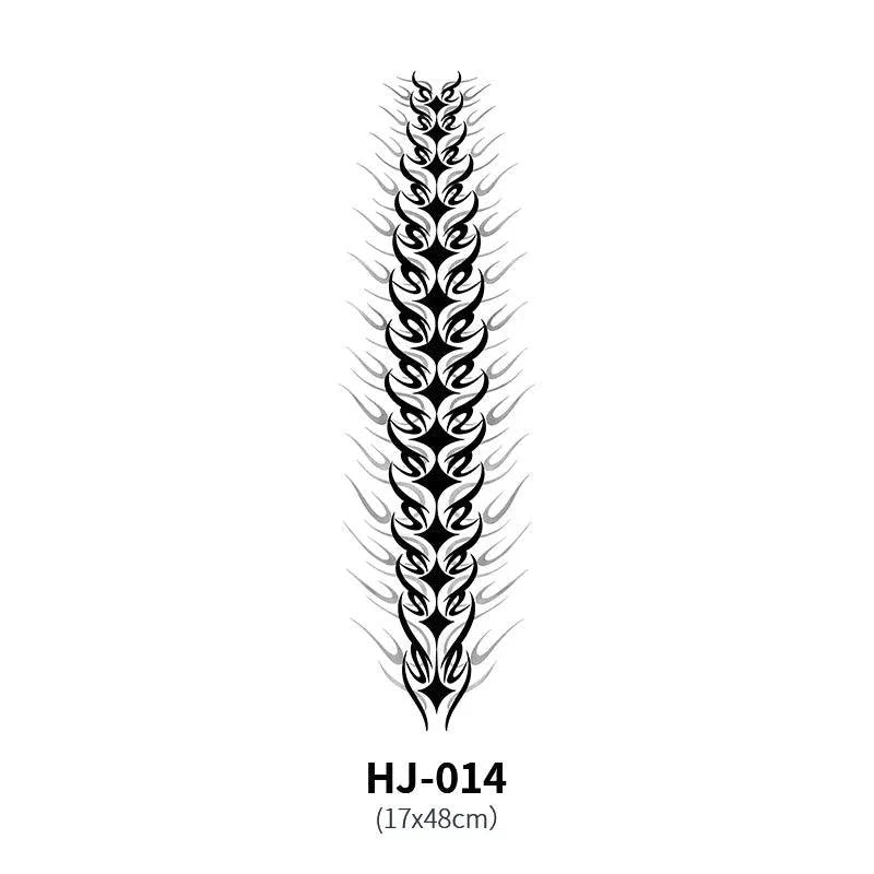 Botanical spine tattoo decal by MANDOTOS featuring detailed floral and plant designs for body art or temporary tattoo use.