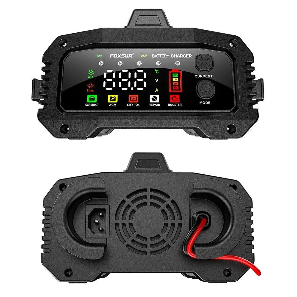 Portable 25A/15A Smart Car Battery Charger for 12V-24V Motorcycle Lead Acid AGM GEL LiFePo4 Batteries Car Booster Pulse Repair - MANDOTOS