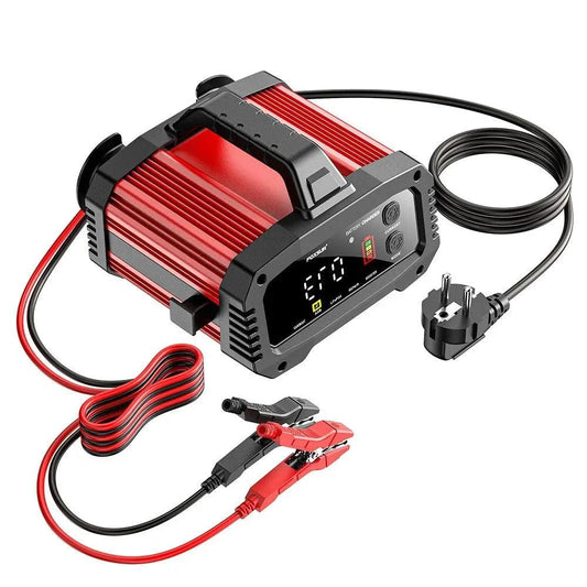 Mandotos portable smart car battery charger with 25A/15A for 12V-24V batteries, pulse repair, suitable for AGM, GEL, and LiFePo4.