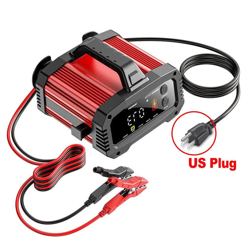 MANDOTOS portable smart car battery charger with 25A/15A output, designed for 12V-24V batteries including AGM, GEL, and LiFePo4 models.