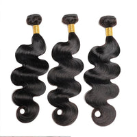 Mandotos Brazilian Body Wave Hair Bundles, 3-piece set of 100% human hair extensions with natural wave texture.
