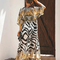 Mandotos Breeze Kimono Dress displayed on a model, featuring lightweight fabric, flowy design, and stylish kimono sleeves.