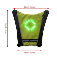 Mandotos BrightRide LED cycling vest with reflective strips and storage pocket, designed for visibility and convenience during bike rides.