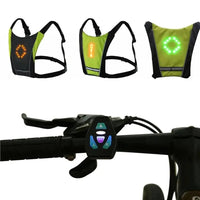 Mandotos BrightRide LED cycling vest with storage, featuring reflective strips and adjustable fit for outdoor riding.