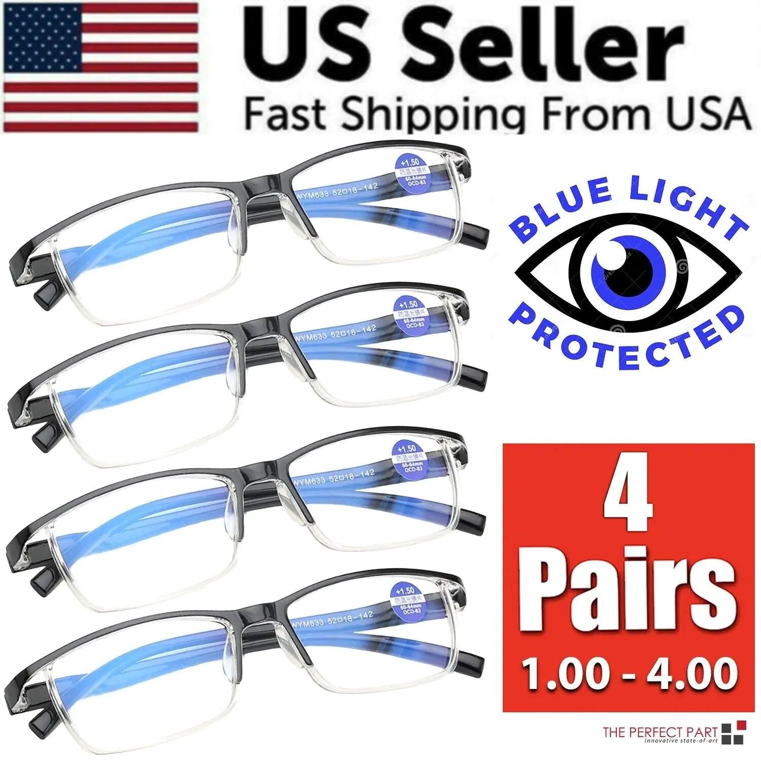 BrightVision 4-Pack Spring Hinge Anti-Blue Light Readers - Stylish Protection for Your Eyes - MANDOTOS