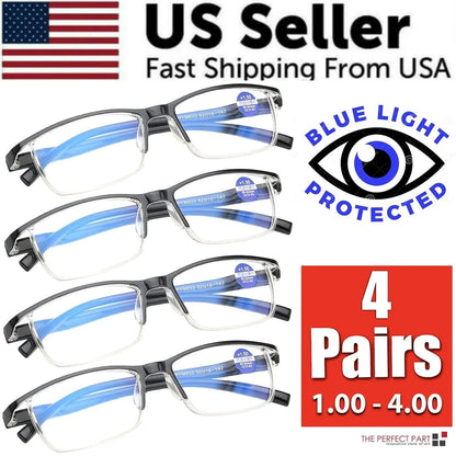 BrightVision 4-Pack Spring Hinge Anti-Blue Light Readers - Stylish Protection for Your Eyes - MANDOTOS