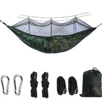 Mandotos Bug-Free Camp Hammock for two with mosquito protection, ideal for outdoor relaxation and serene camping experiences.