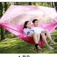 MANDOTOS Bug-Free Camp Hammock for two, outdoor relaxation with built-in mosquito protection, ideal for serene camping experiences.