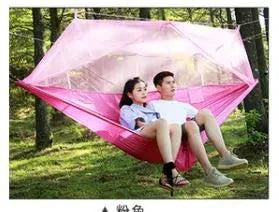 MANDOTOS Bug-Free Camp Hammock for two, outdoor relaxation with built-in mosquito protection, ideal for serene camping experiences.