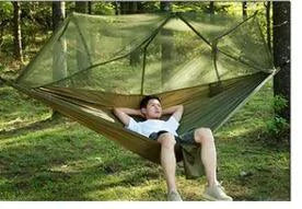 Mandotos Bug-Free Camp Hammock with mosquito protection, outdoor relaxation for two, durable fabric, and secure hanging straps.