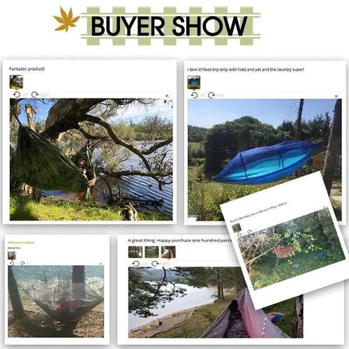 Mandotos Bug-Free Camp Hammock made of durable 210T nylon fabric with insect-proof netting for peaceful outdoor relaxation.