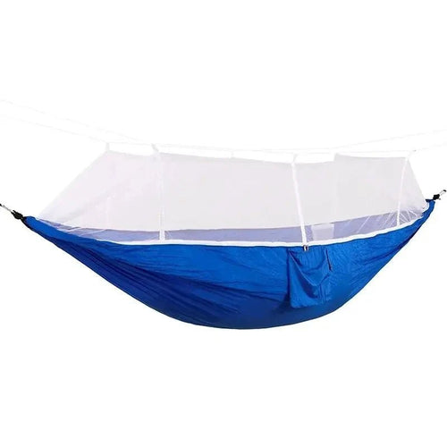 Mandotos bug-free camp hammock made of durable 210T nylon fabric, designed for insect-free outdoor relaxation.
