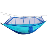 Mandotos bug-free camp hammock made of durable 210T nylon fabric, designed to keep insects away for peaceful outdoor relaxation.