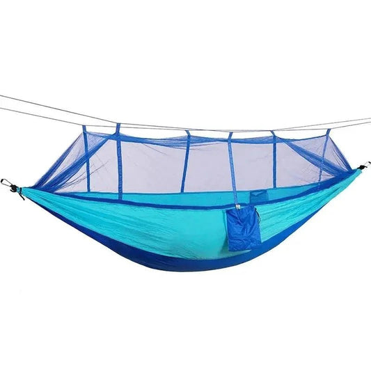 Mandotos Bug-Free Camp Hammock made of durable 210T nylon fabric, designed to keep insects away for peaceful outdoor relaxation.