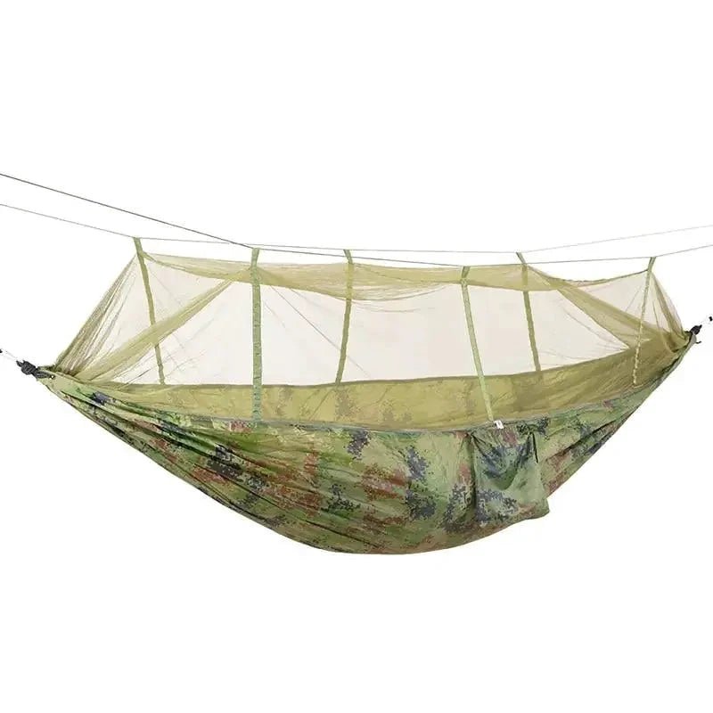Mandotos Bug-Free Camp Hammock made of durable 210T nylon fabric, designed to keep insects away for a peaceful outdoor experience.