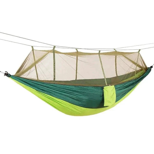 Mandotos Bug-Free Camp Hammock made of durable 210T nylon fabric, designed for outdoor camping and insect-free relaxation.