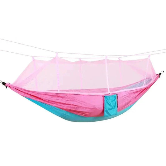Mandotos Bug-Free Camp Hammock made of durable 210T nylon fabric, designed for ultimate insect protection and outdoor relaxation.