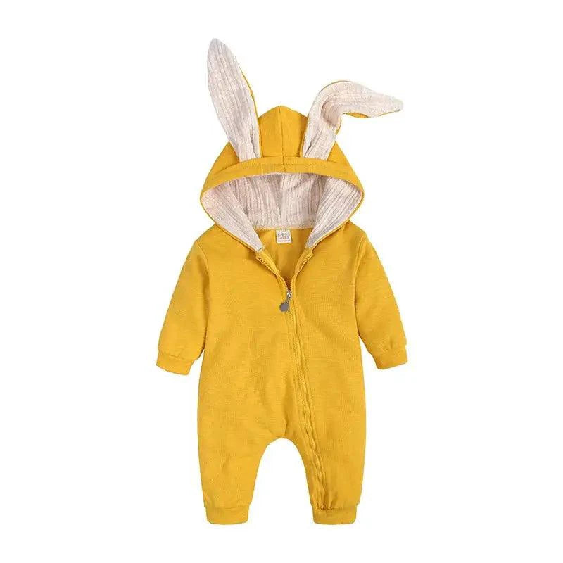 Mandotos Bunny Ear Baby Onesies featuring adorable bunny ear hood and soft fabric, perfect for infants and young children.