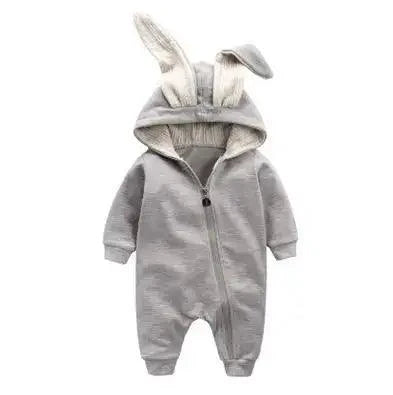 Mandotos Bunny Ear Baby Onesie featuring adorable bunny ear hoodie and soft fabric for comfortable infant wear.