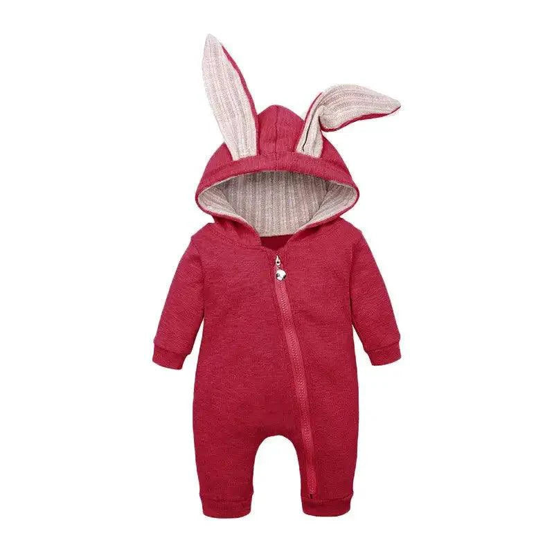 Mandotos Bunny Ear Baby Onesies featuring soft fabric and adorable bunny ear hood for cute, comfortable baby wear.