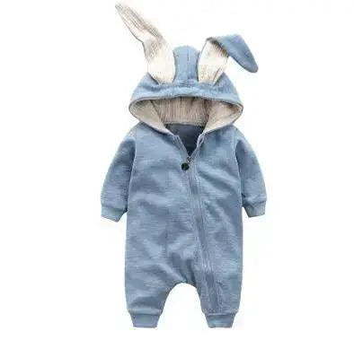 Mandotos bunny ear baby onesie with soft fabric and adorable bunny ear hood, perfect for infants and cute everyday wear.