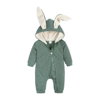 Soft pink Bunny Ear Baby Onesies by MANDOTOS with adorable bunny ear hood and cute front design for infants.