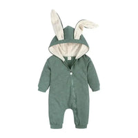 Soft pink Bunny Ear Baby Onesies by MANDOTOS with adorable bunny ear hood and cute front design for infants.