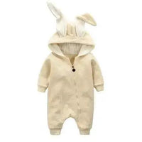 Mandotos Bunny Ear Baby Onesie with adorable bunny ear hood, soft fabric, perfect for babies and cozy wear.