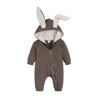 Pink bunny ear baby onesie by MANDOTOS featuring soft fabric and adorable bunny ear hood for little ones.