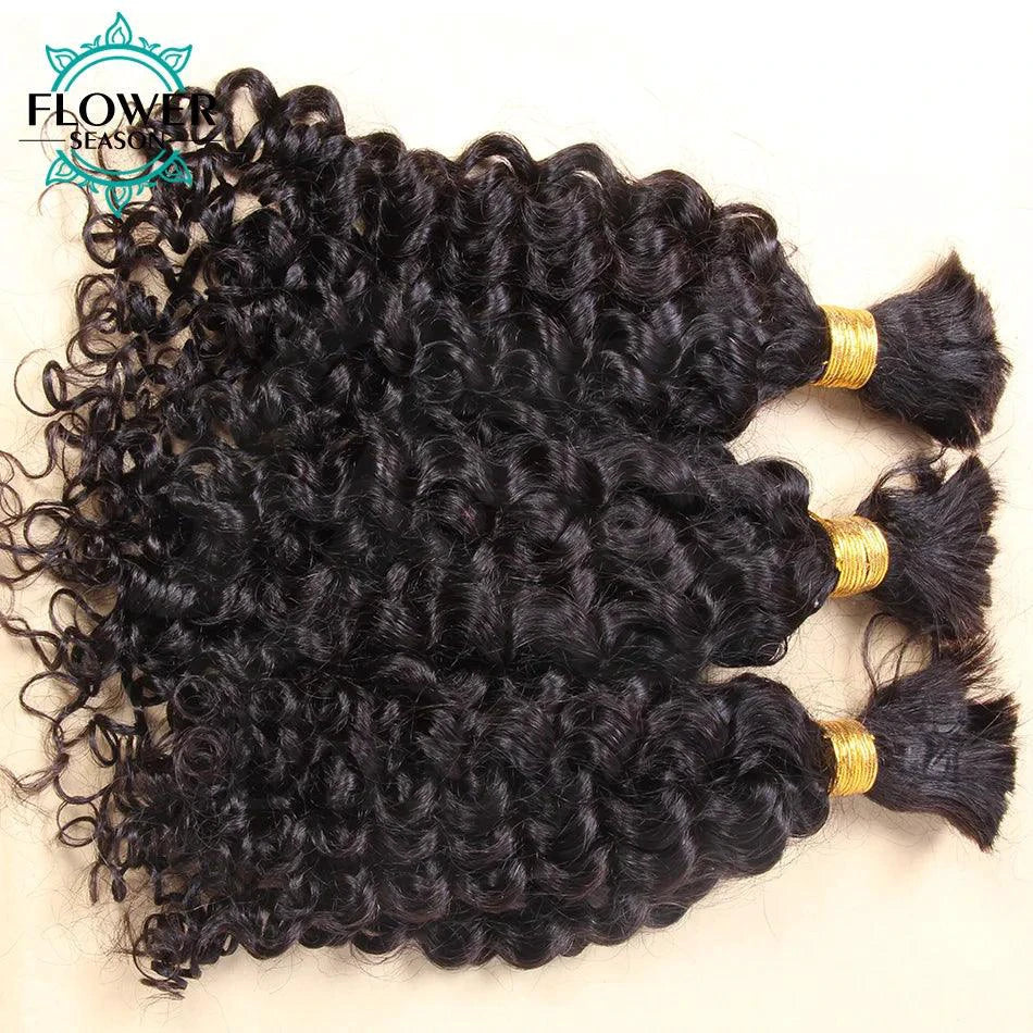 Bulk Human Hair For Braiding Wholesale Burmese Boho Braids Human Hair Extensions No Weft Double Drawn Curly Hair Bulk 3Bundles - MANDOTOS