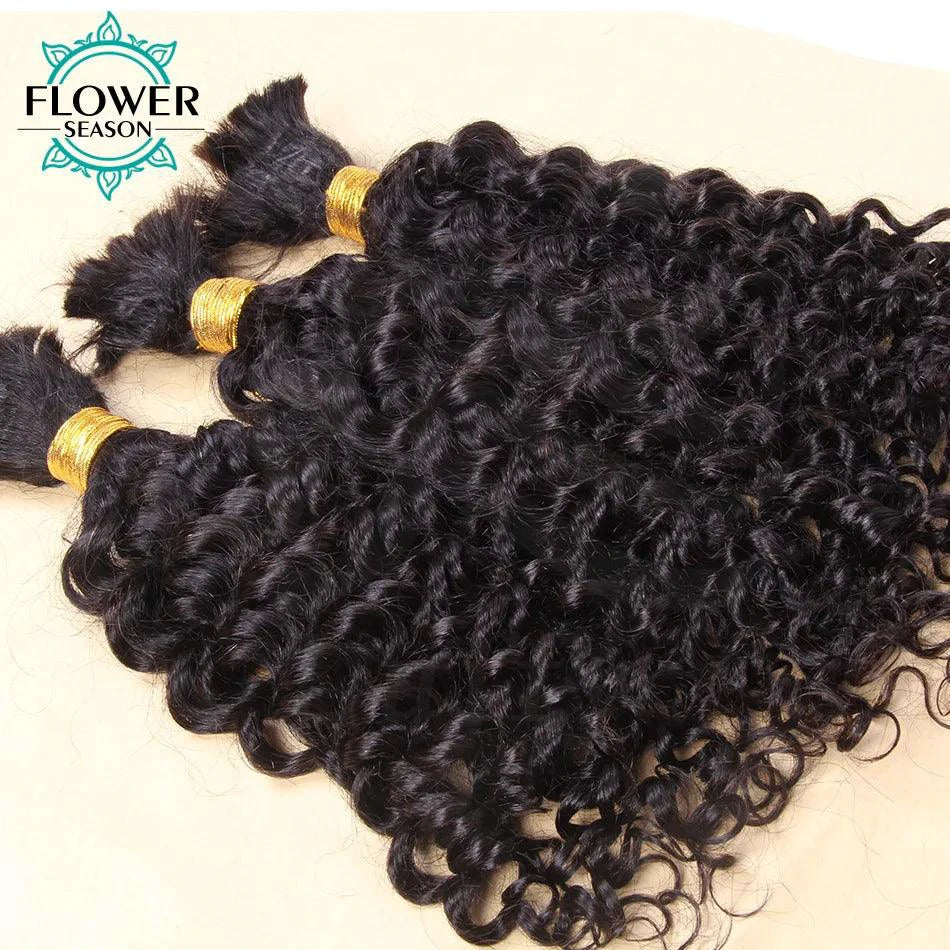 Mandotos Burmese Boho Braids double drawn curly human hair extensions, three bundles for braiding and styling.