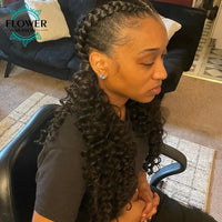 Mandotos Burmese Boho Braids double drawn curly human hair extensions in three bundles for braiding, natural textured hair.