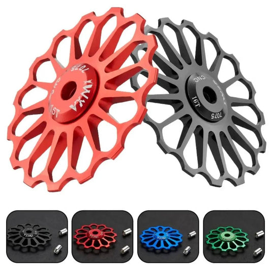 Mandotos ceramic bicycle guide wheel with bearing axis adapter, rear derailleur jockey wheel, suitable for 10T-17T bikes.