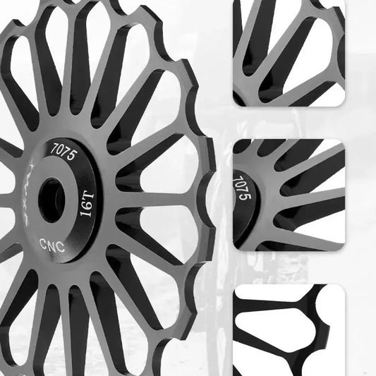 Mandotos ceramic bicycle guide wheel with rear derailleur bearing axis adapter, jockey and guide roller for 10T-17T gears.