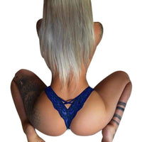 Set of four lace G-string panties for women by MANDOTOS, featuring delicate floral lace and comfortable fit.