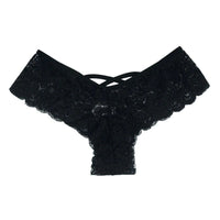 Set of four lace G-string panties for women by MANDOTOS, featuring delicate lingerie with floral lace details.