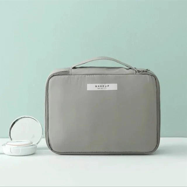Mandotos Chic Beauty Bag Organizer with multiple compartments for cosmetics and toiletries, stylish and functional for travel.