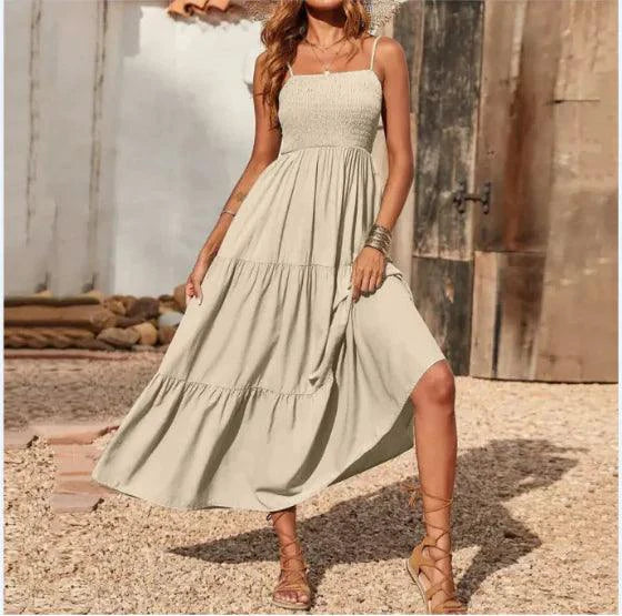 Mandotos chic chiffon layered swing dress with flowing fabric and stylish design, perfect for casual or semi-formal occasions.