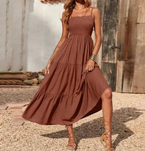 Mandotos chic chiffon layered swing dress with flowy fabric and elegant design, perfect for stylish occasions.