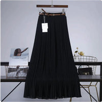 Mandotos Chic & Grace pleated chiffon skirt with flowing fabric, showcasing elegant, lightweight material and stylish pleat details.