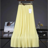 Mandotos Chic & Grace pleated chiffon skirt flowing with elegant folds, perfect for effortless style.