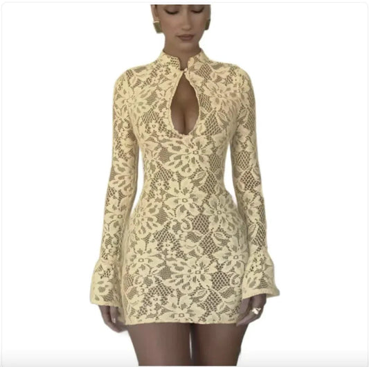 Chic Hollow-Out Bell Sleeve Dress - MANDOTOS