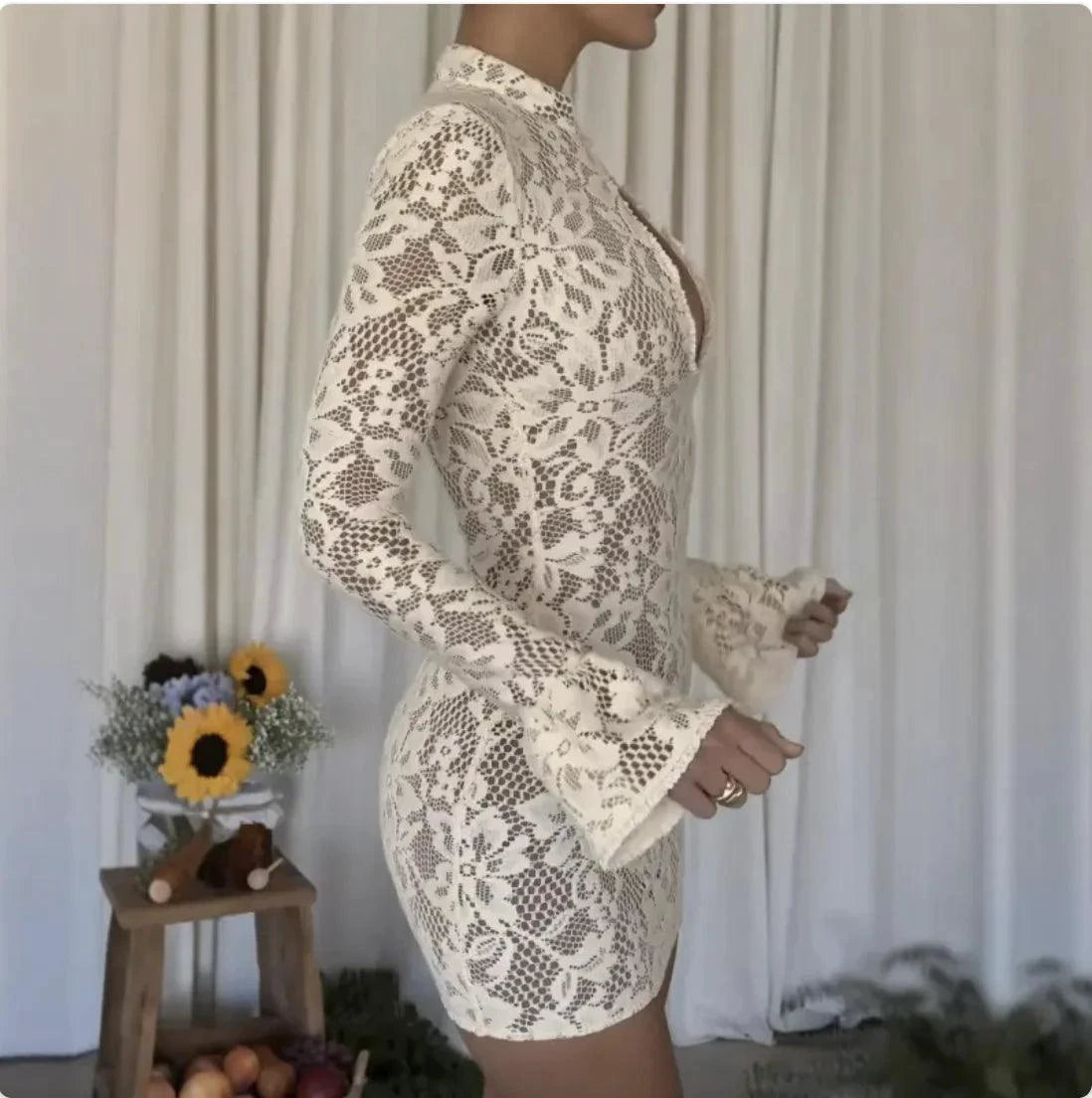 Chic Hollow-Out Bell Sleeve Dress - MANDOTOS