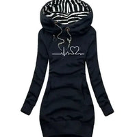 Mandotos chic hooded sweatshirt dress with long sleeves and relaxed fit, perfect for casual wear and comfortable style.
