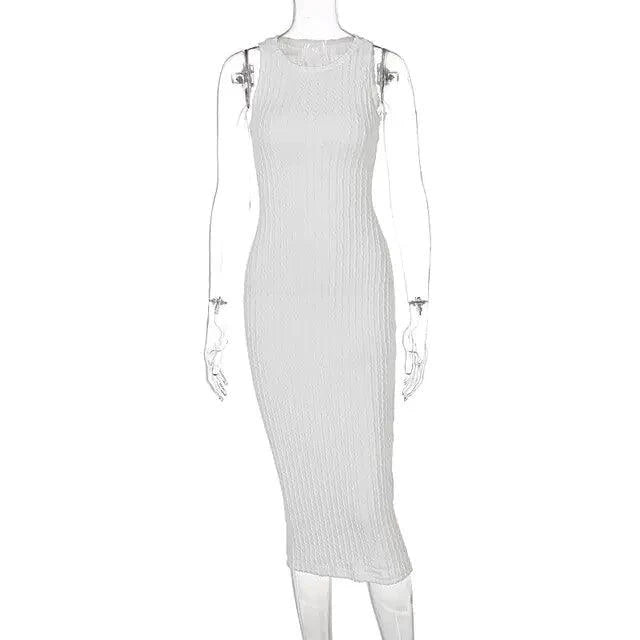 Mandotos chic knitted tank sweater dress featuring a fitted silhouette and cozy knit fabric, ideal for casual or layered outfits.