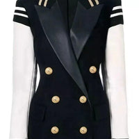 Mandotos chic leather blazer coat, tailored fit with lapel collar and sleek design, ideal for stylish layered looks.