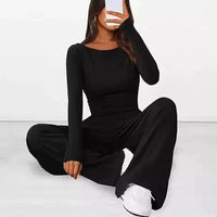 Mandotos chic long-sleeve trousers set featuring a stylish top and matching pants, perfect for casual or semi-formal wear.
