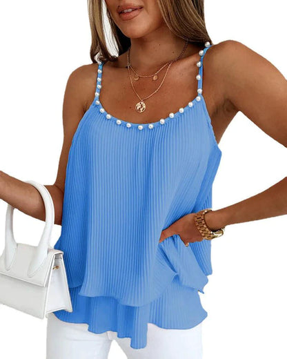Chic Pearl Pleated Tank Top - MANDOTOS