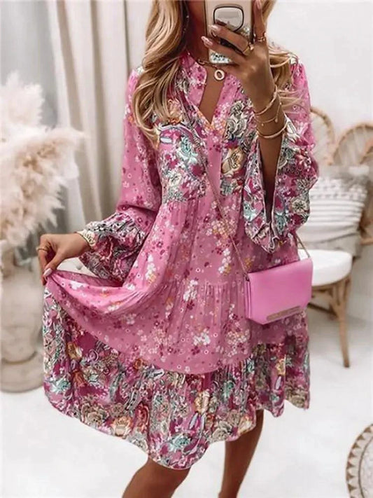 Chic Pleated Long Sleeve Dress - MANDOTOS